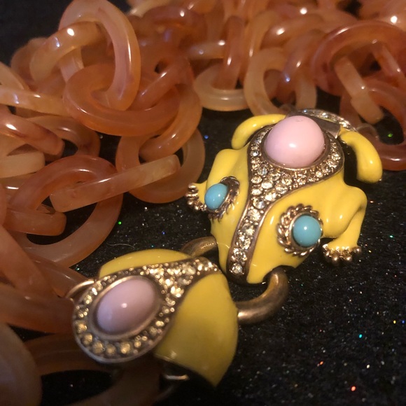J Crew Rare Boho Double enamel Frog statement Necklace